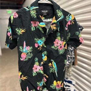 Hurley Black Tropical Floral & Parrot Button-Down Shirt